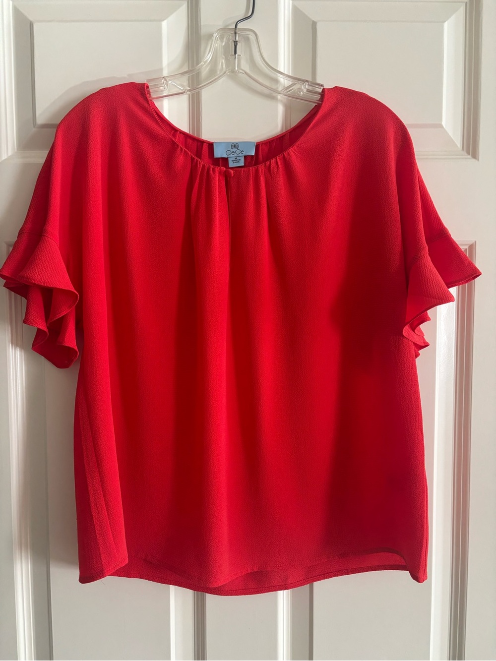 Women's Bright Red Flutter Sleeve V-Neck Top
